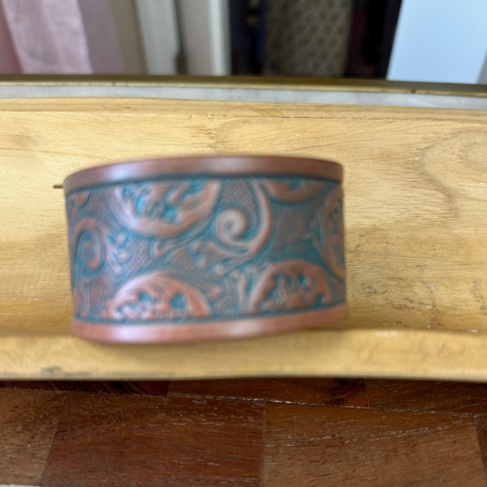 Justin NWT Genuine Leather‎ Tooled Cuff Bracelet Turquoise Patina Western